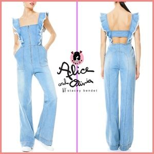 🏷 🆕 Alice + Olivia Gorgeous Wide Leg Denim Jumpsuit | Open Back